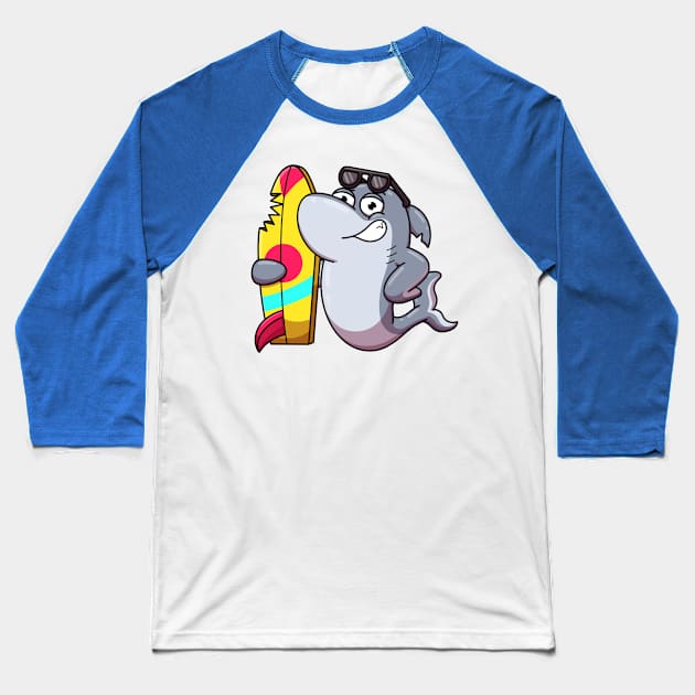 Shark With Surfboard Baseball T-Shirt by TheMaskedTooner